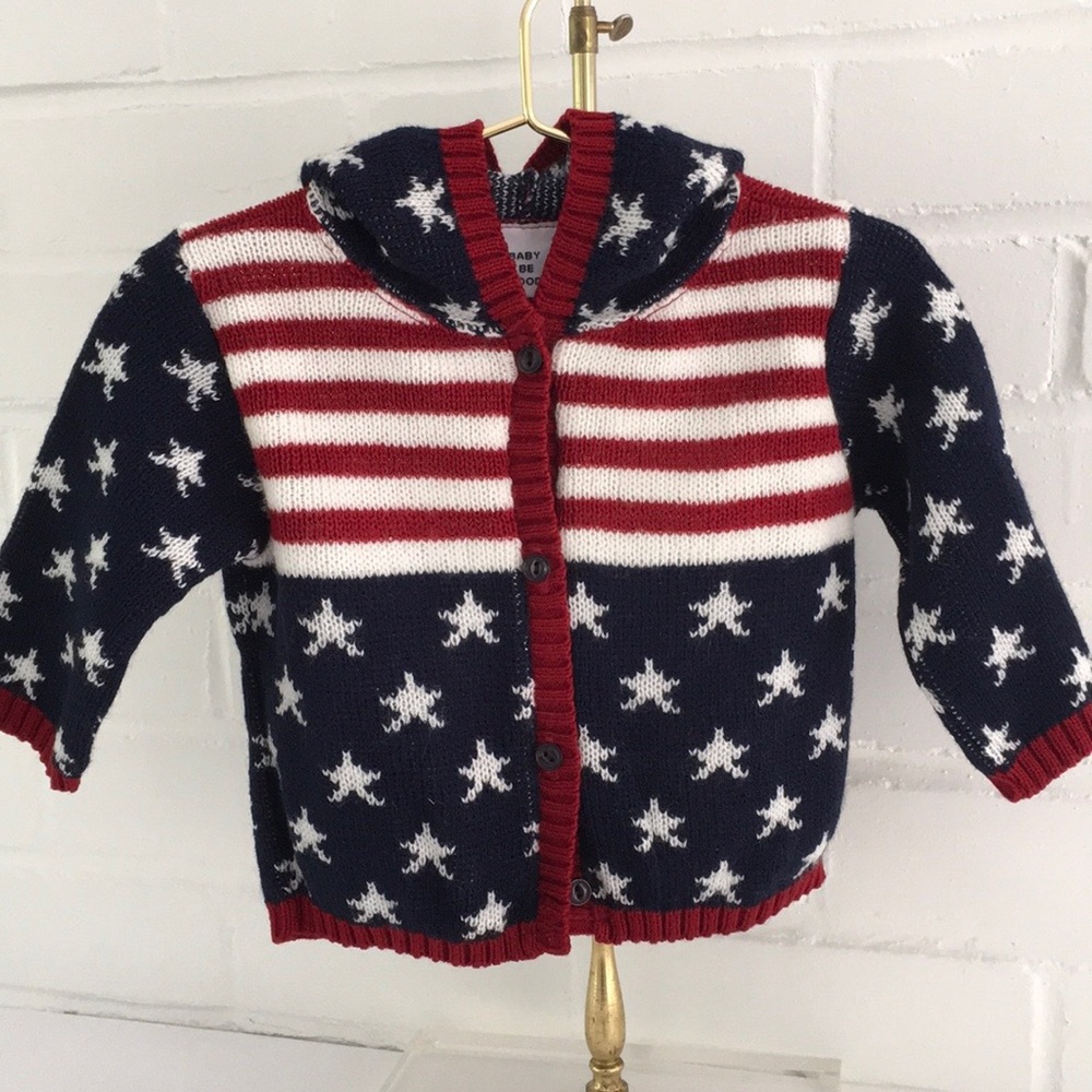 All-American Bicentennial Hooded Cardigan Baby Sweater Size 3-6 Months